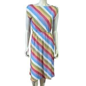Vintage Jeni Blair of California Diagonal Stripe Midi Dress Pastel Rainbow Sz 3